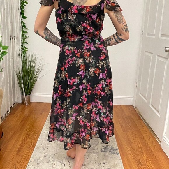 Y2K Betsey Johnson Sleeveless Floral Designer Midi Dress Size 2 Black/Purple - Picture 4 of 6